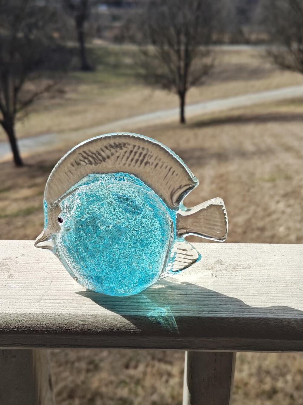 Hand blown glass blue tropical fish